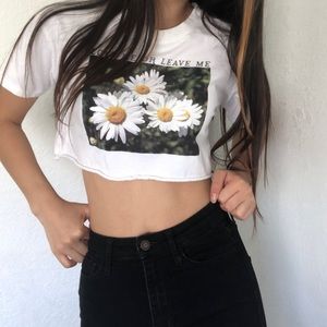 White cropped tee with graphic designs